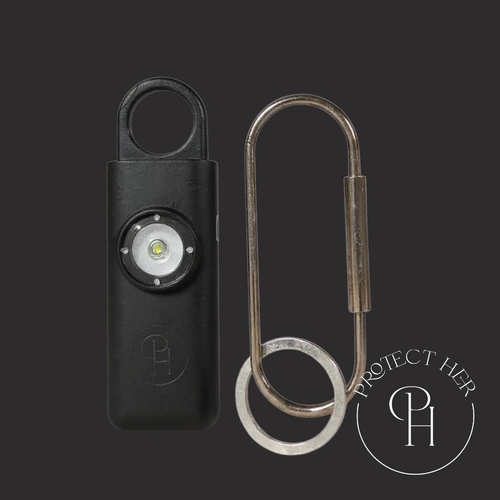 Black safety alarm light with carabiner Protect Her