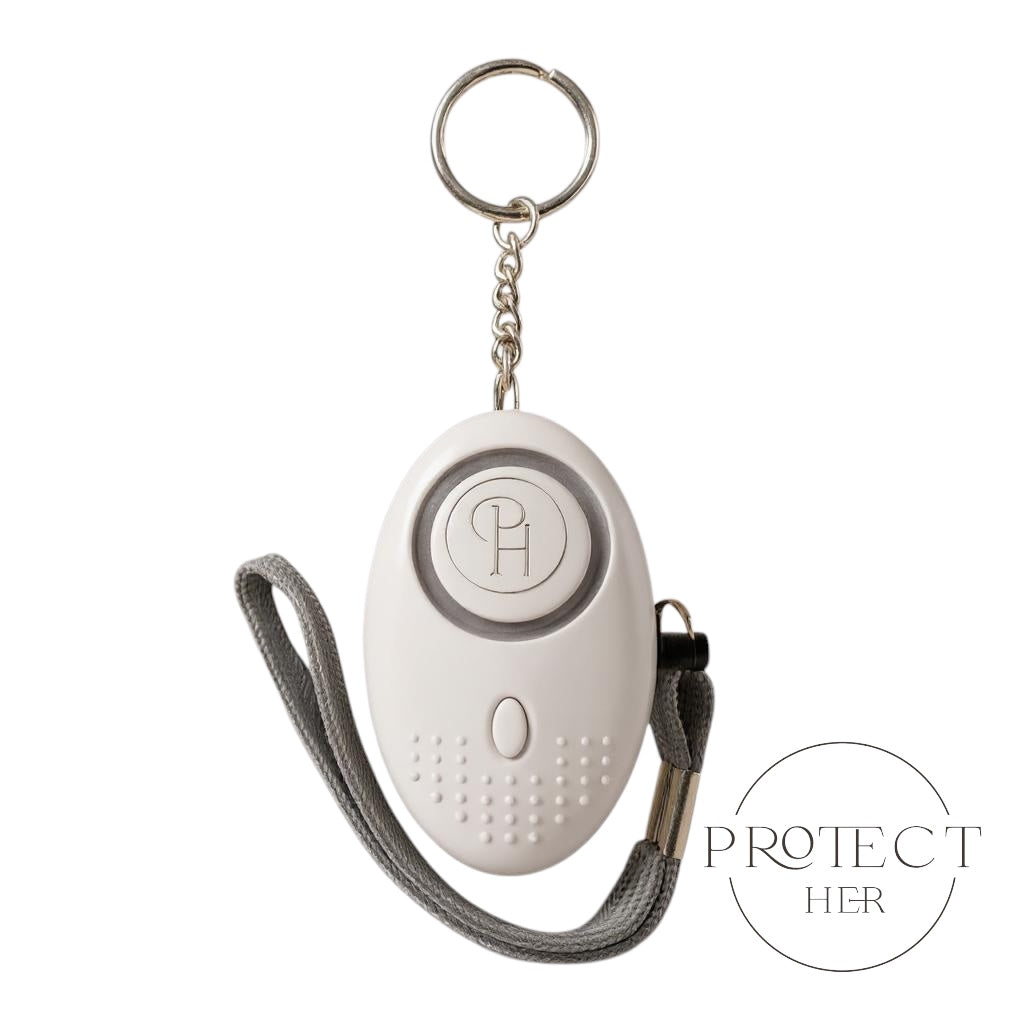 White personal safety alarm with keychain Protect Her
