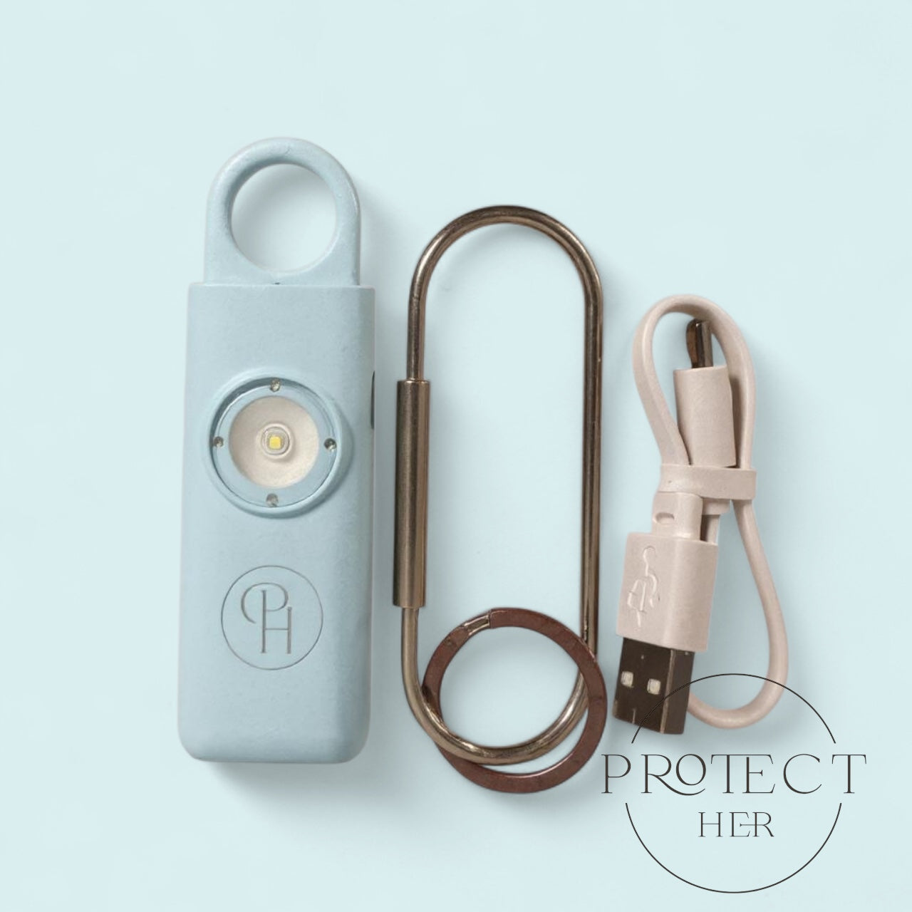 Blue Personal safety device with USB cable