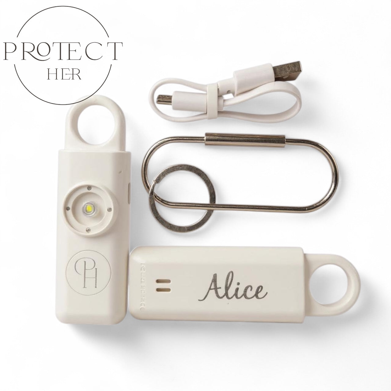 Personal safety device with USB cable and keychain Protect Her Custom engraving