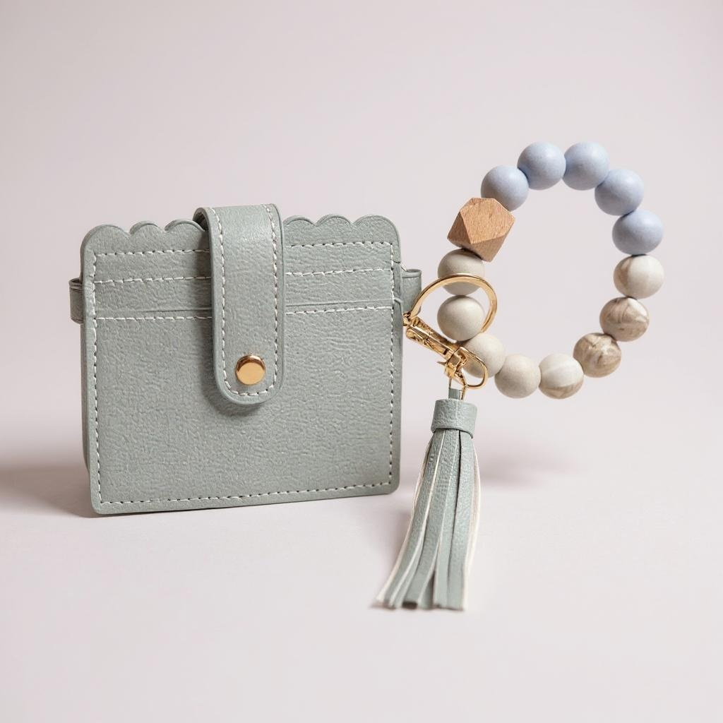 Light blue wallet with a matching keychain 