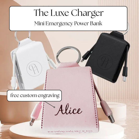 Mini emergency power bank with pink case and free engraving