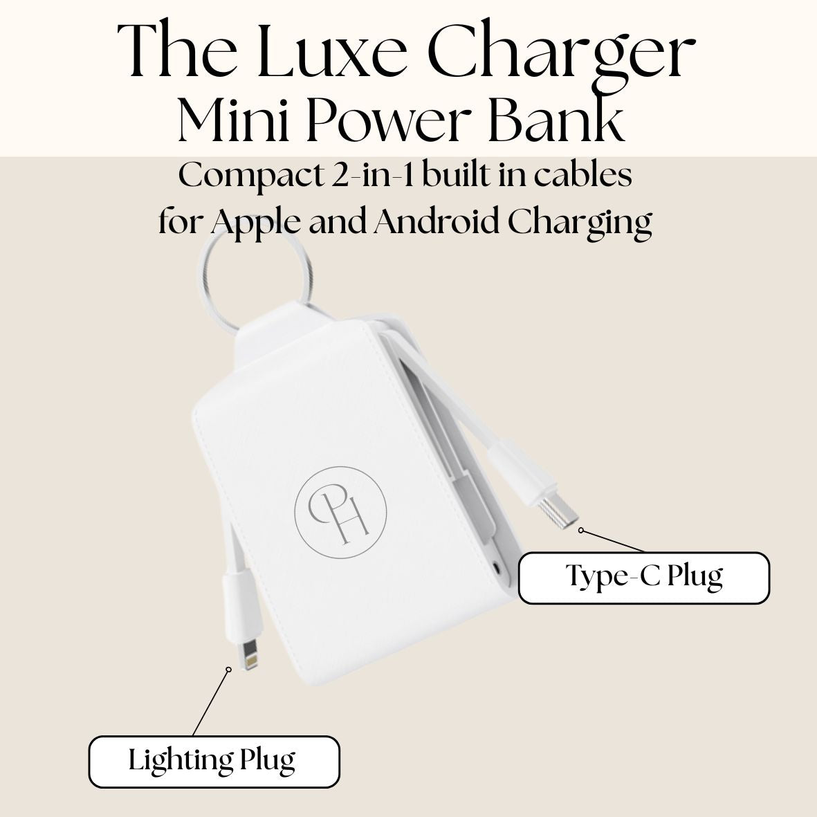 White power bank with charging device portable keyring